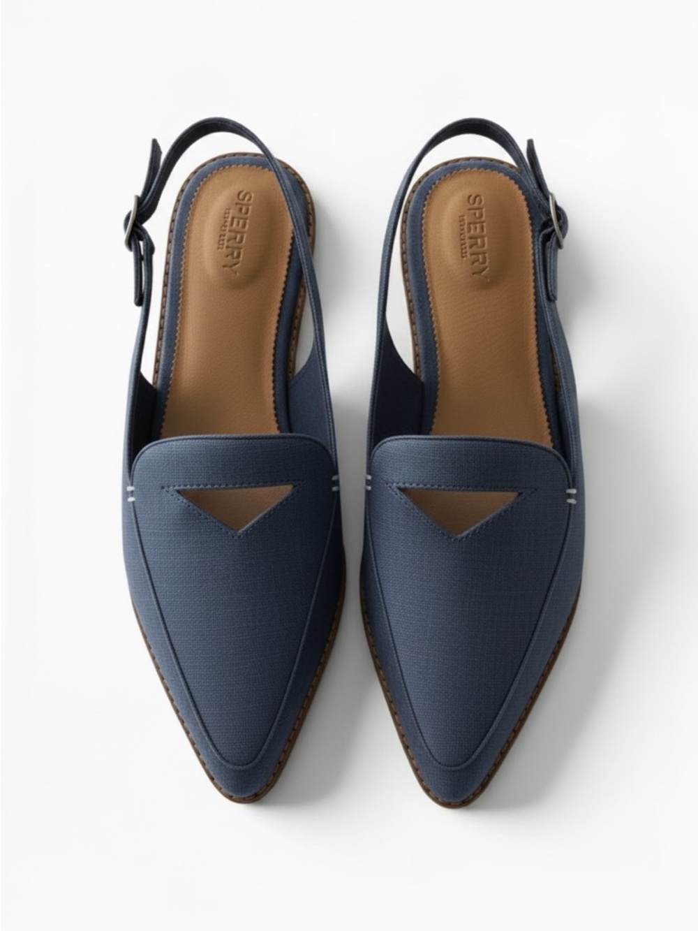 New Sperry Top-Sider Saybrook Slingback Leather Flats Light Navy Blue Woman’s 11 - Picture 2 of 11